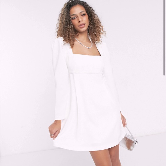 ASOS Forever New Puff Shoulder Square Neck Mini Dress in Ivory - Picture 1 of 4